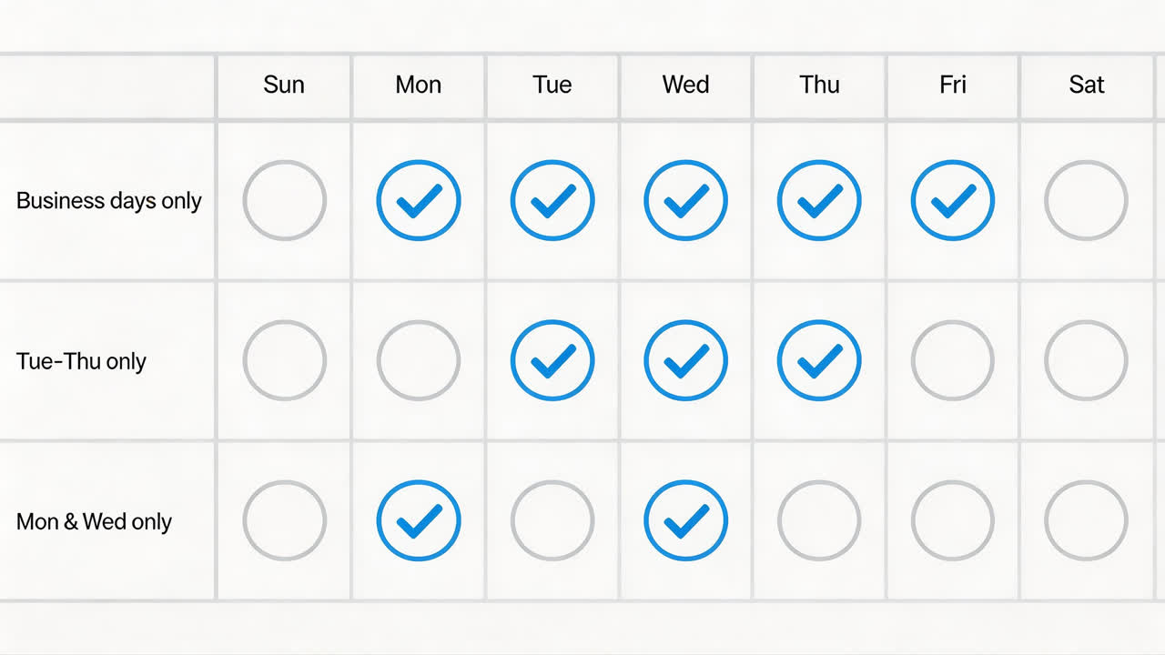Weekday selection table